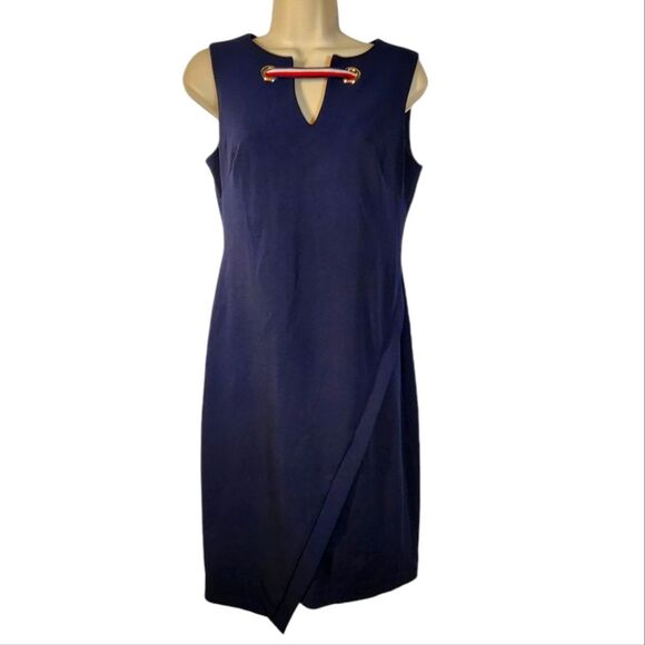 Tommy Hilfiger Dress Sleeveless Shift‎ Short Pleated Nautical Logo Navy Blue 4 - Picture 1 of 16